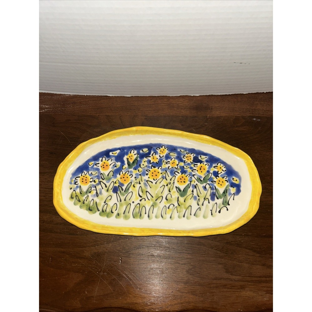 Hand Painted Italian Pottery Platter – Folk Art Birds & Flowers 11" Oval Dish‎